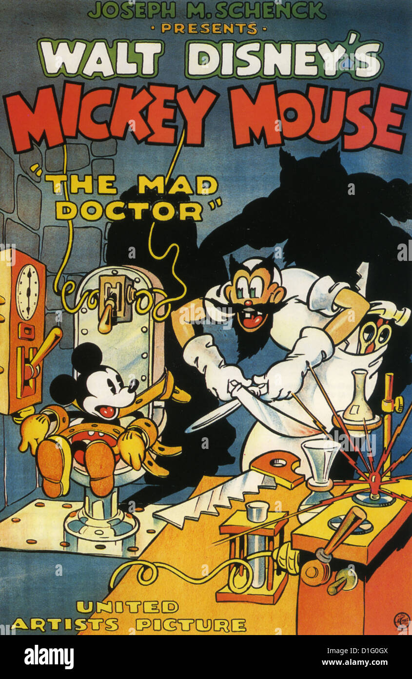 MICKEY-MOUSE - das MAD DOCTOR Plakat 1933 Walt Disney/United Artists Film Stockfoto