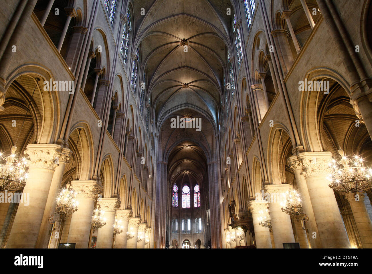 Kirchenschiff, Kathedrale Notre-Dame de Paris, Paris, Frankreich, Europa Stockfoto