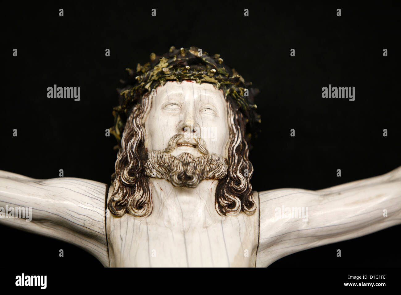 Detail einer Kreuzigung-Skulptur in der Kathedrale von Notre-Dame de Paris Treasure Museum, Paris, Frankreich, Europa Stockfoto