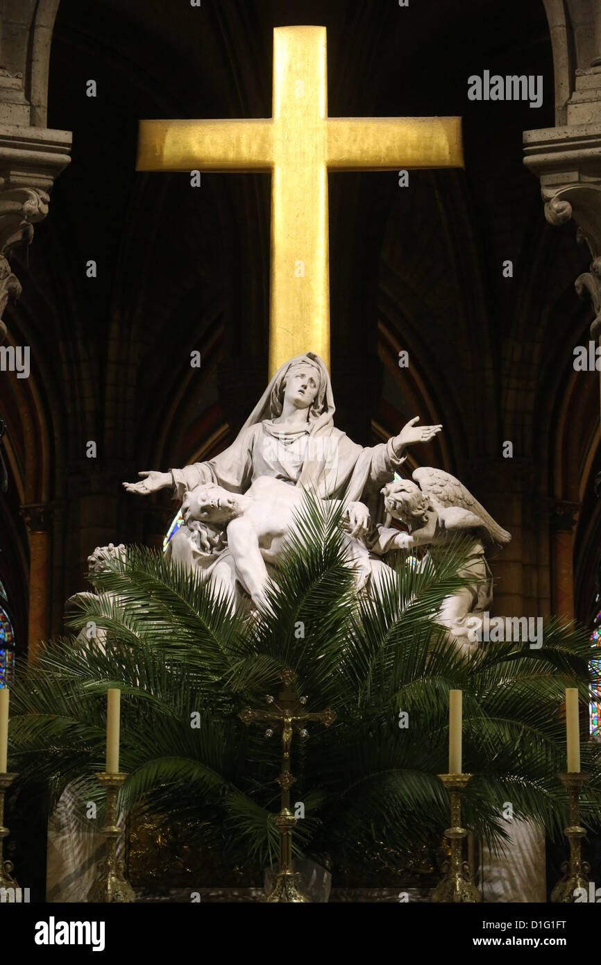 Pieta Skulptur am Palmsonntag, Kathedrale Notre-Dame, Paris, Frankreich Stockfoto
