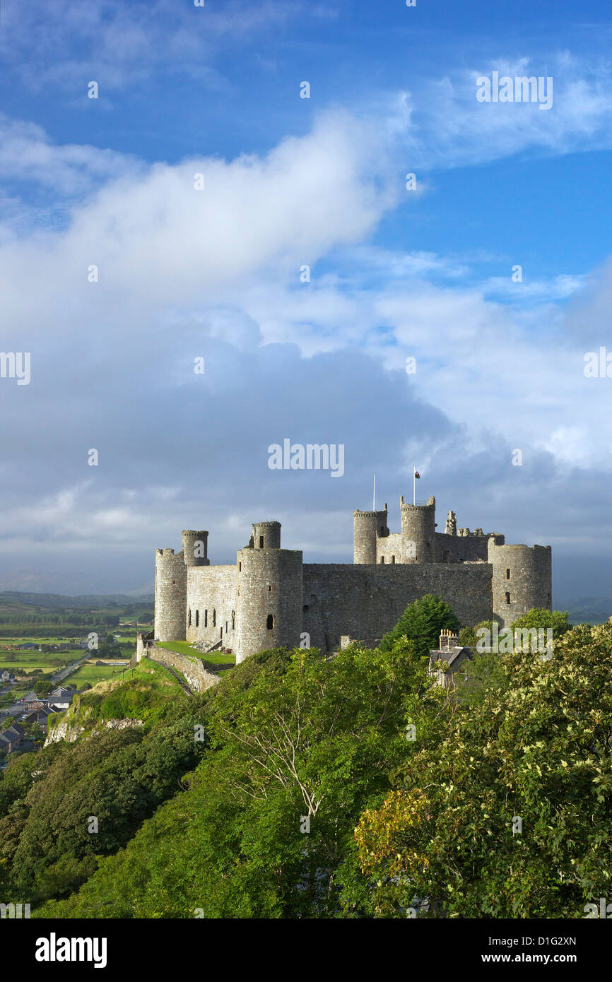 Harlech Castle im Sommersonnenschein, UNESCO-Weltkulturerbe, Gwynedd, Wales, Vereinigtes Königreich, Europa Stockfoto