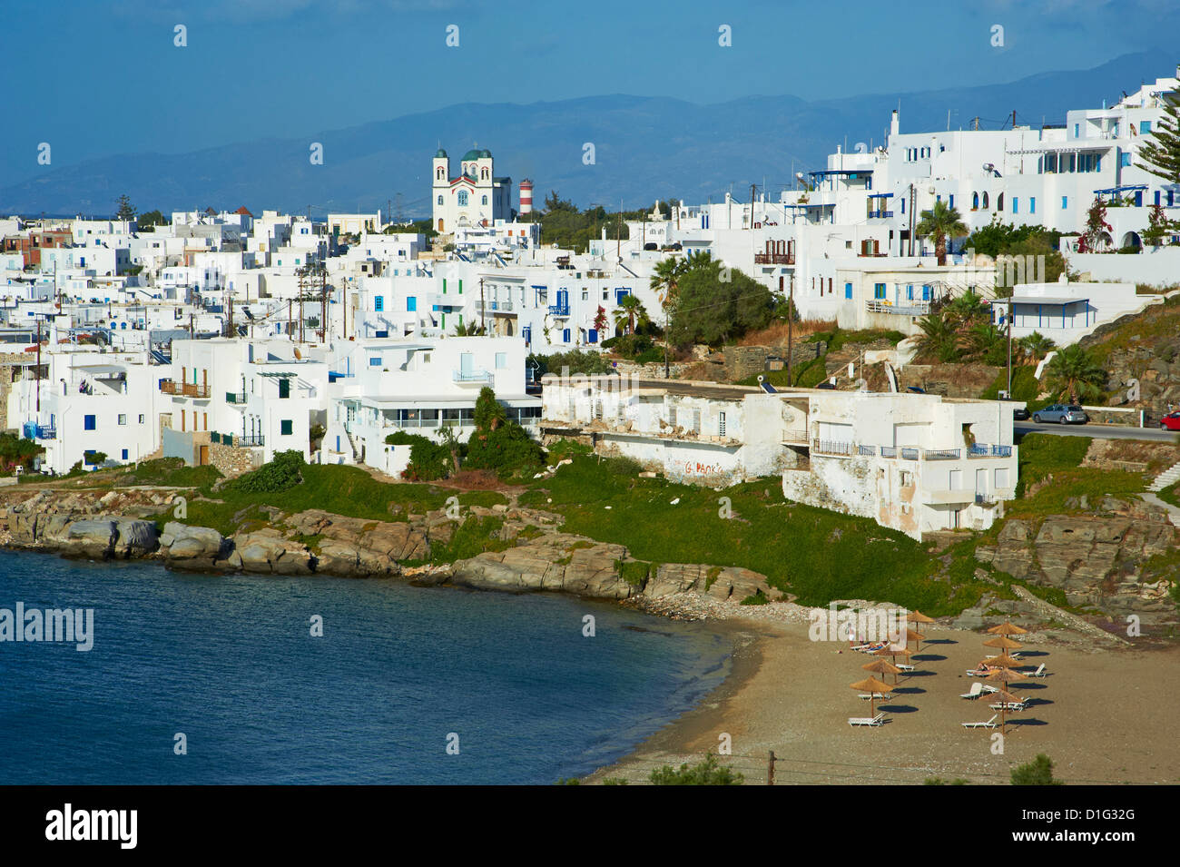 Strand, Naoussa, Paros, Cyclades, Aegean, griechische Inseln, Griechenland, Europa Stockfoto