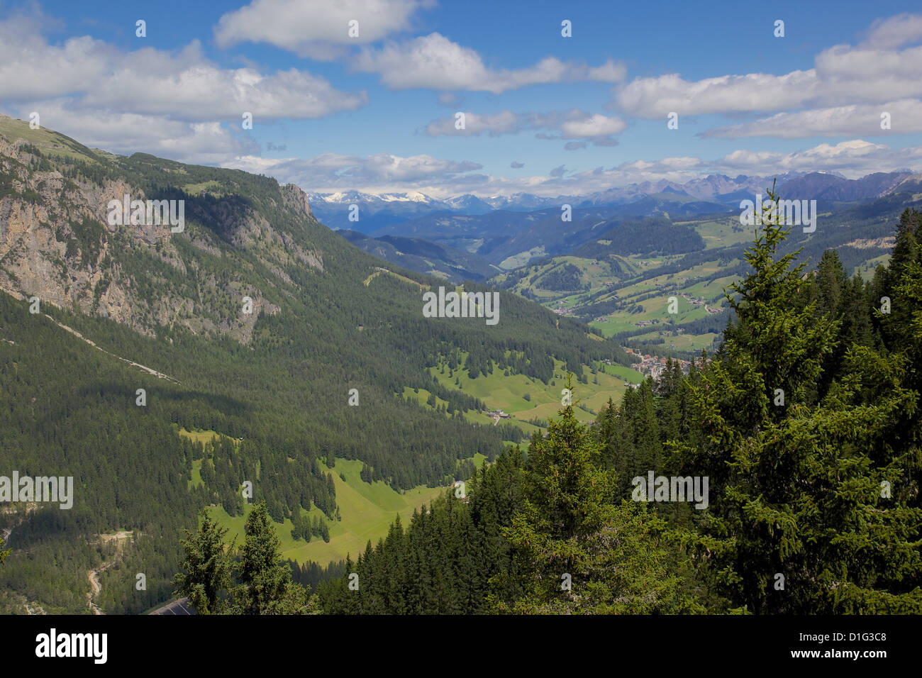 Blick vom Col Alto, Corvara, Badia Tal, Provinz Bozen, Trentino-Alto Adige/South Tyrol, Dolomiten, Italien, Europa Stockfoto