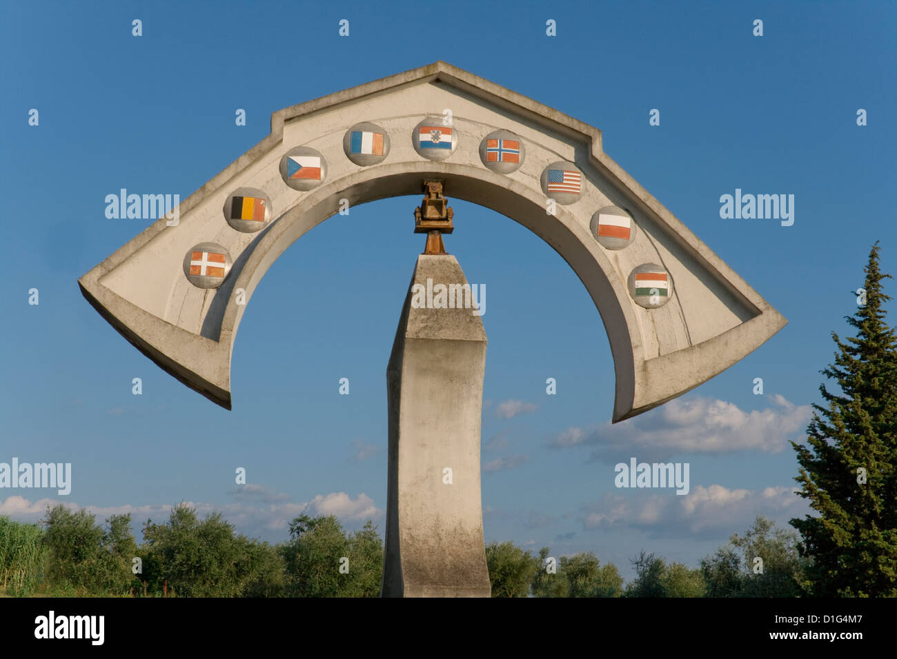 Straßenschild in der Nähe Autobahn biegen Sie auf Lanterna Halbinsel. Istrien, Kroatien Stockfoto