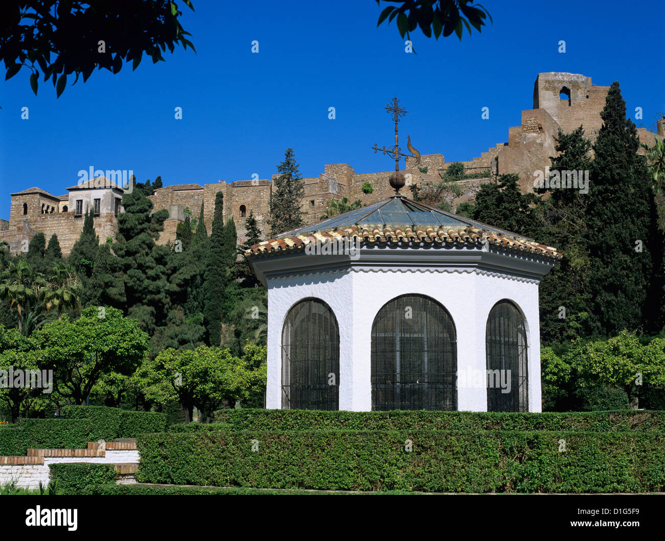 Alcazaba betrachtet aus Gärten, Malaga, Andalusien, Spanien, Europa Stockfoto