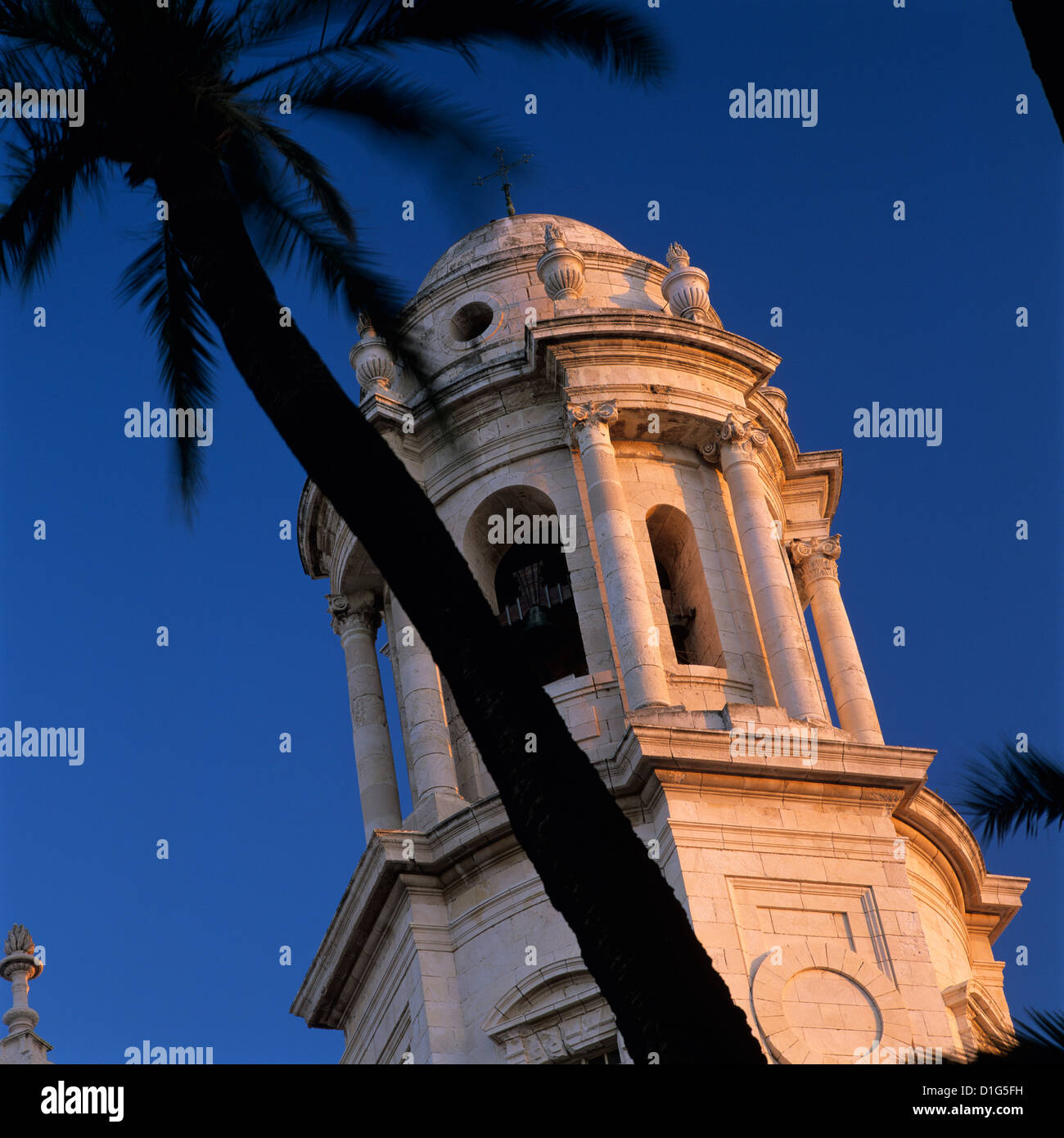 Detail der Turm von Catedral Nueva Cádiz, Andalusien, Spanien, Europa Stockfoto