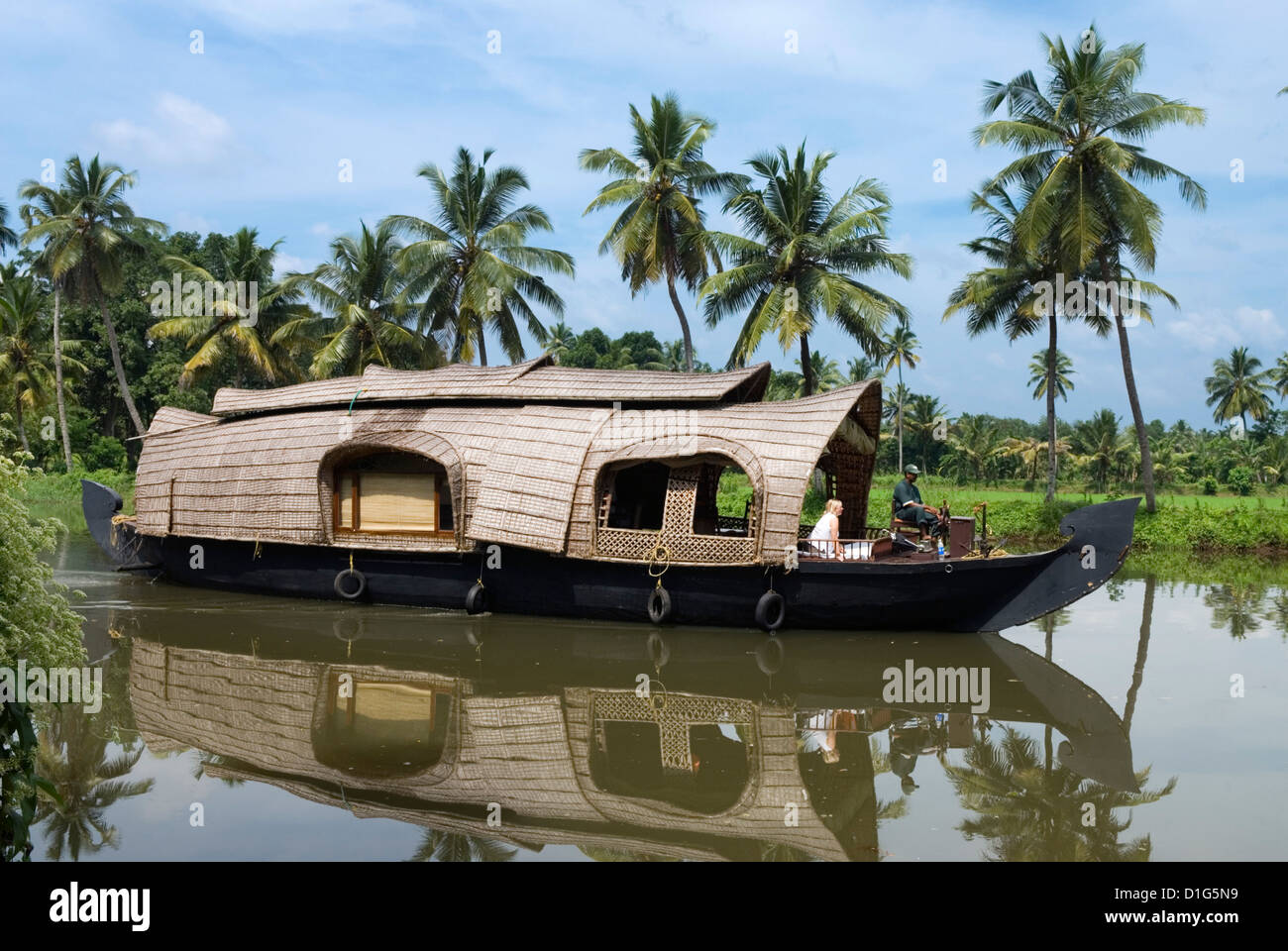 Hausboot auf den Backwaters, in der Nähe von Alappuzha (Alleppey), Kerala, Indien, Asien Stockfoto