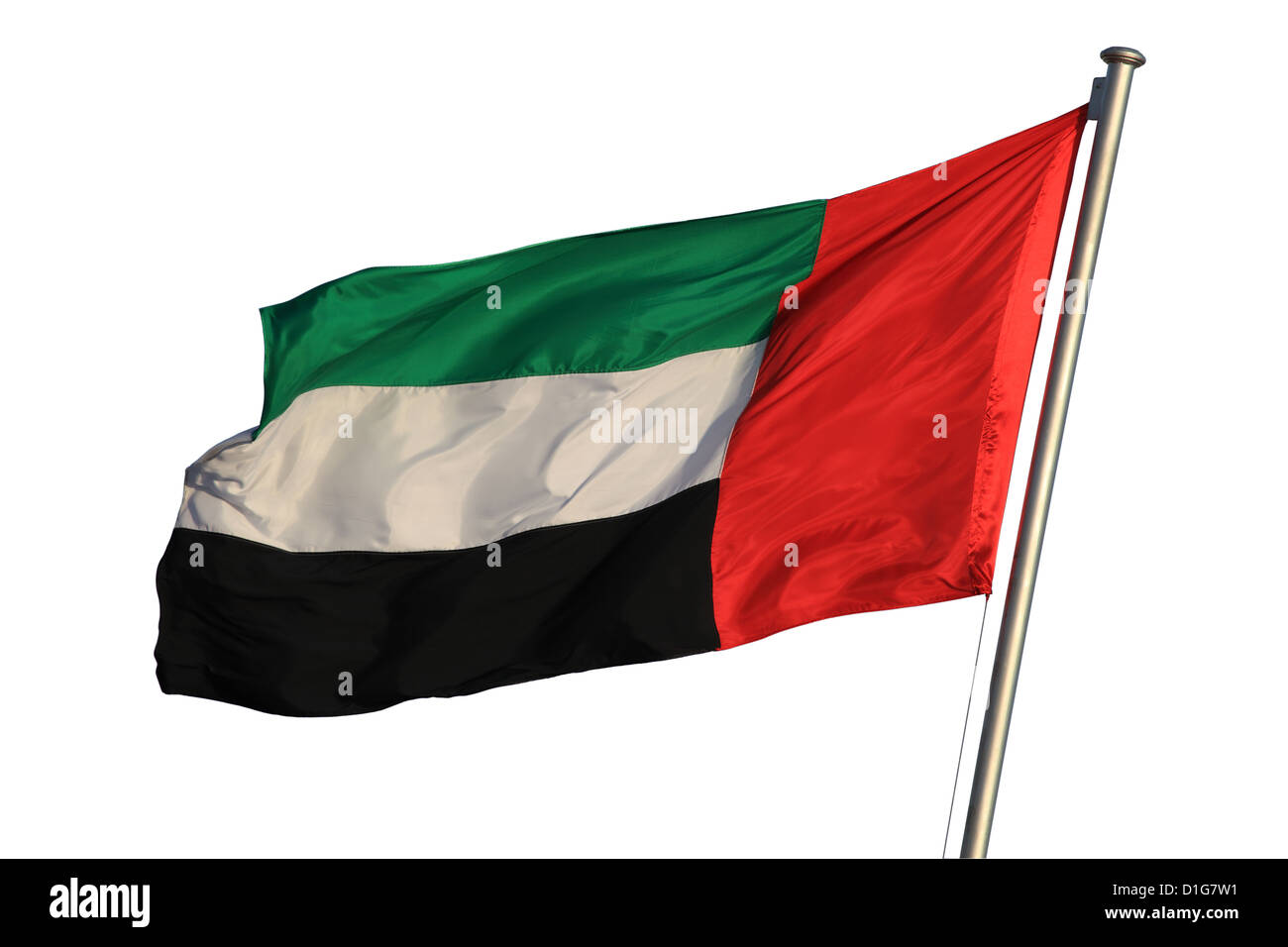 Flagge der Vereinigten Arabischen Emirate, isoliert auf weiss Stockfoto