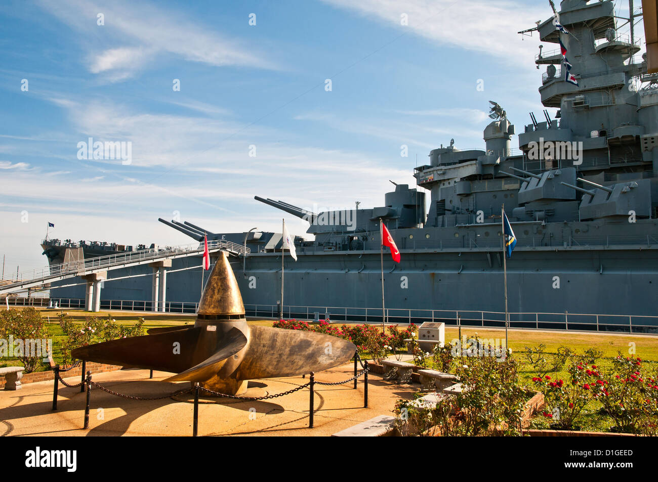 Schiffsschraube und USS Alabama Battleship Memorial Park, Mobile, Alabama Stockfoto