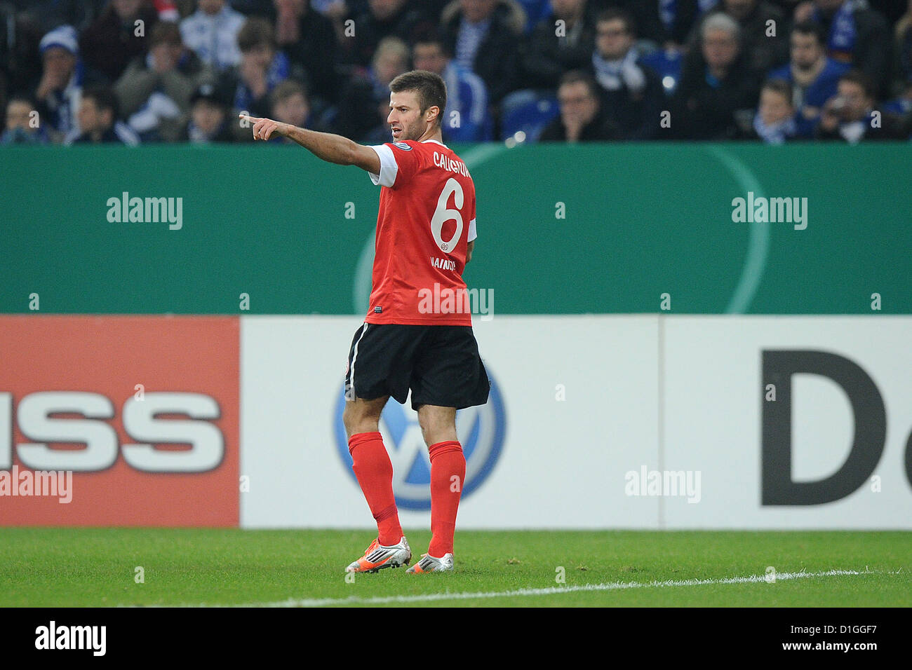 Der Mainzer Marco Caligiuri feiert seine 0-1 Tor in den DFB-Pokal Runde 16 Spiel zwischen Schalke 04 und FSV Mainz 05 in Veltins-Arena in Gelsenkirchen, Deutschland, 18. Dezember 2012. Foto: Revierfoto Stockfoto