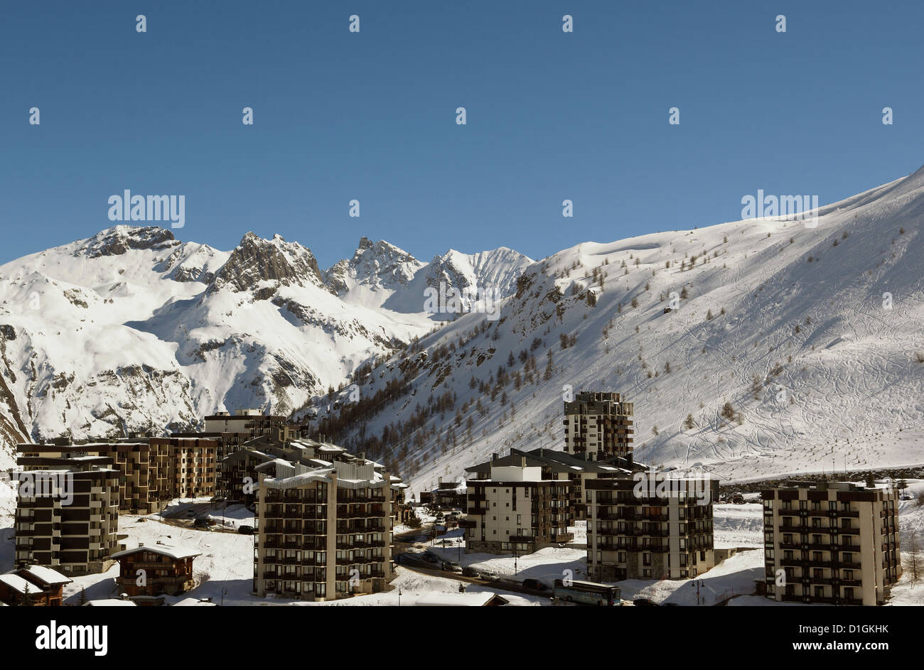 Alpine Ski-Resort, Tignes-le-Lac, Tignes, Savoie, Rhône-Alpes, Französische Alpen, Frankreich, Europa Stockfoto