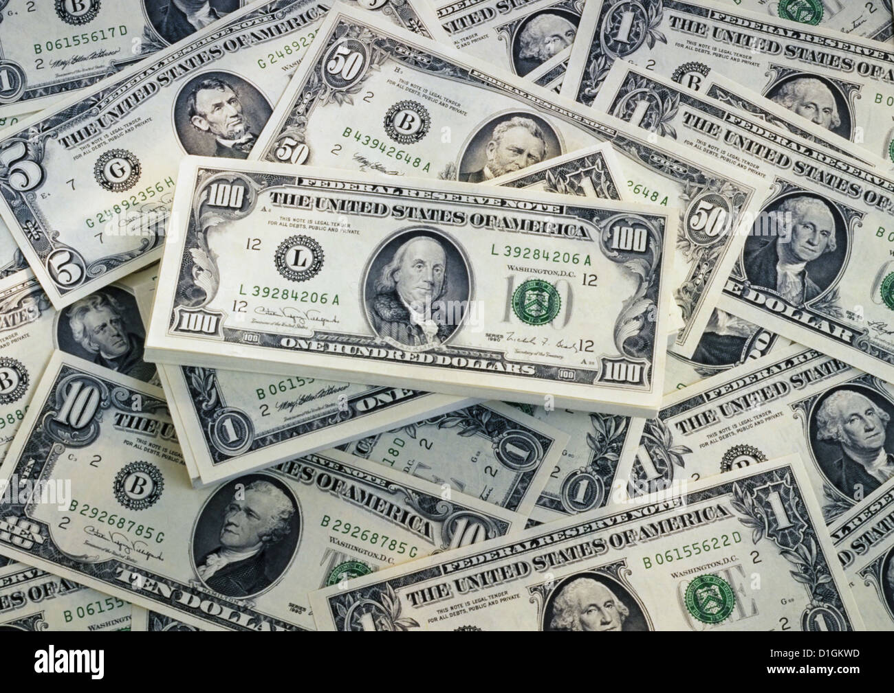 Geld, US-Dollar Stockfoto
