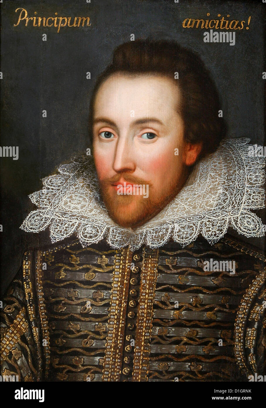 Shakespeare. Porträtmalerei von William Shakespeare bekannt als das Cobbe-Porträt, gemacht aus dem Leben im Jahre 1610. Stockfoto