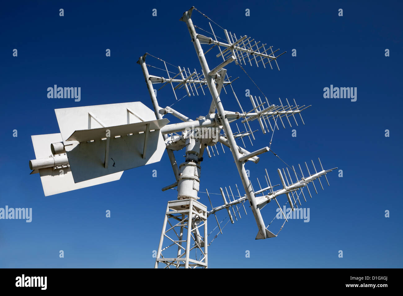 Hochfrequenz-Antenne von ESA, European Space Agency, der 1980er Jahre Euro Space Center, Transinne, Belgien, Europa Stockfoto