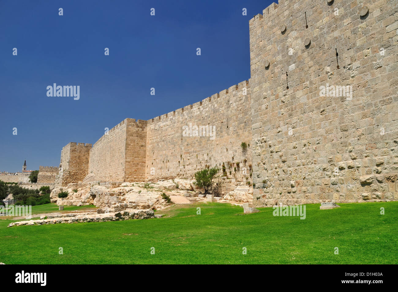 Westlichen Teil der Mauer des alten Jerusalem. Stockfoto