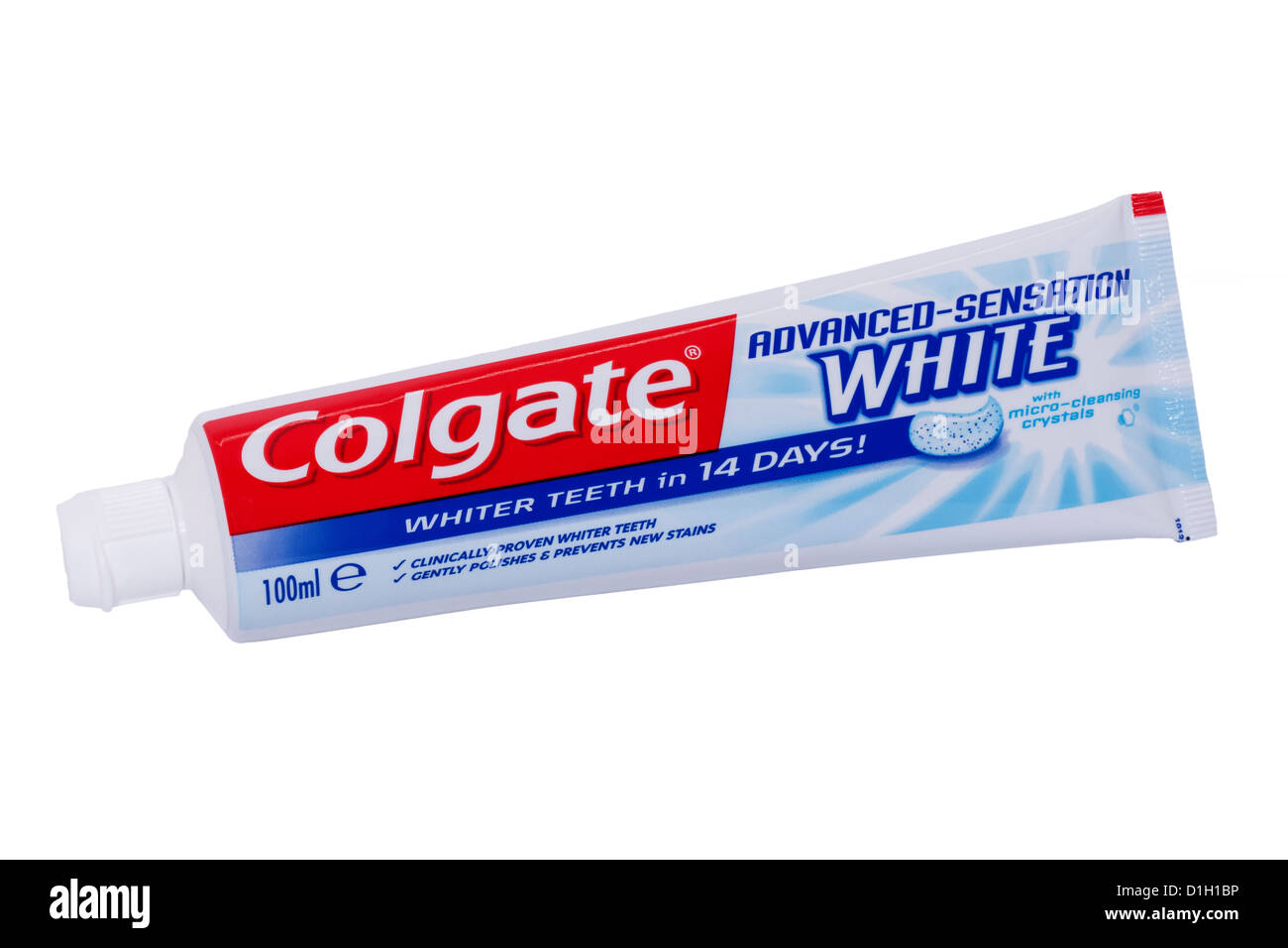 Ein Rohr von Colgate erweiterte Empfindung weiße Zahnpasta auf weißem Hintergrund Stockfoto