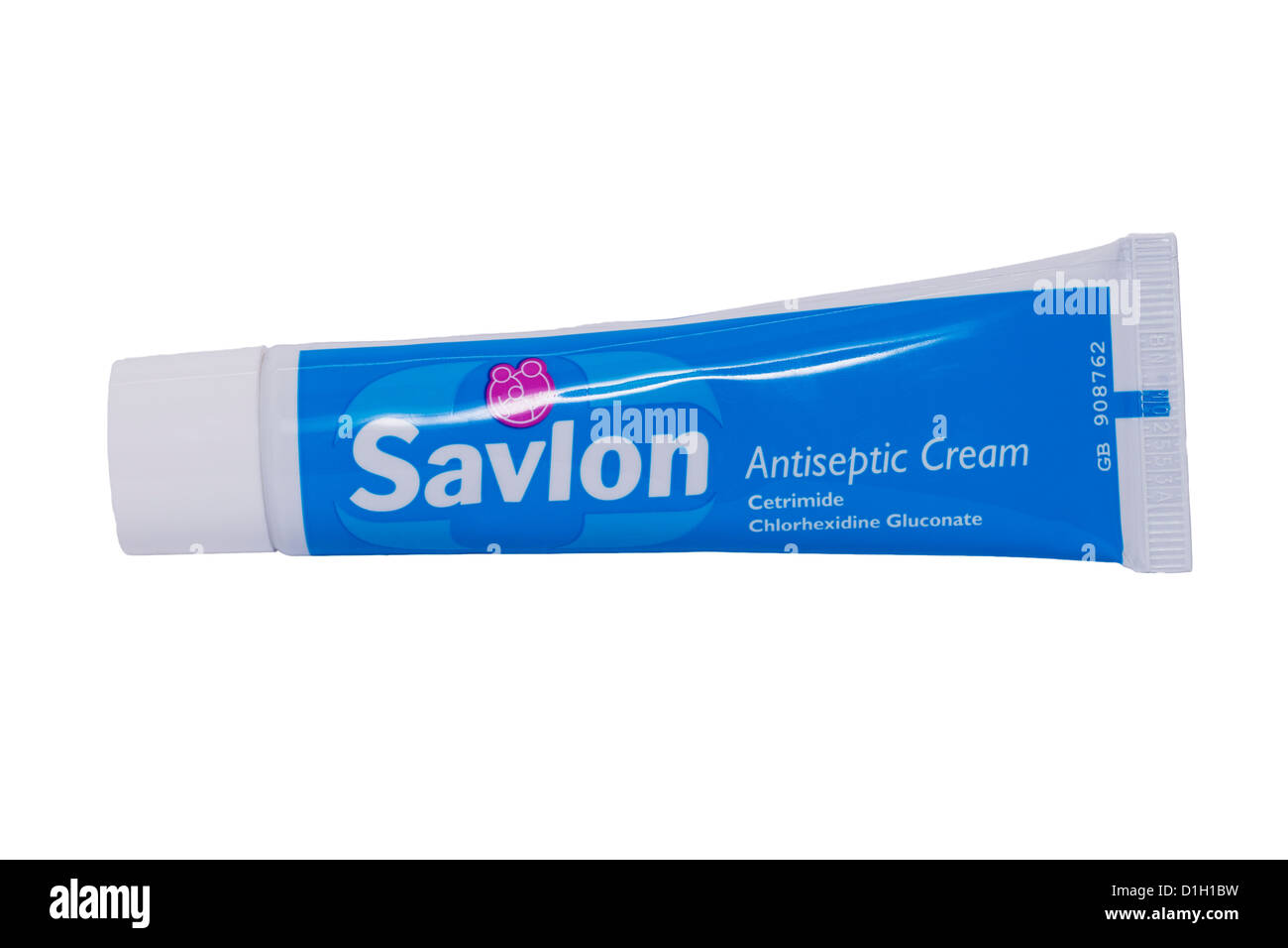 Eine Tube Savlon antiseptische Creme auf weißem Hintergrund Stockfoto