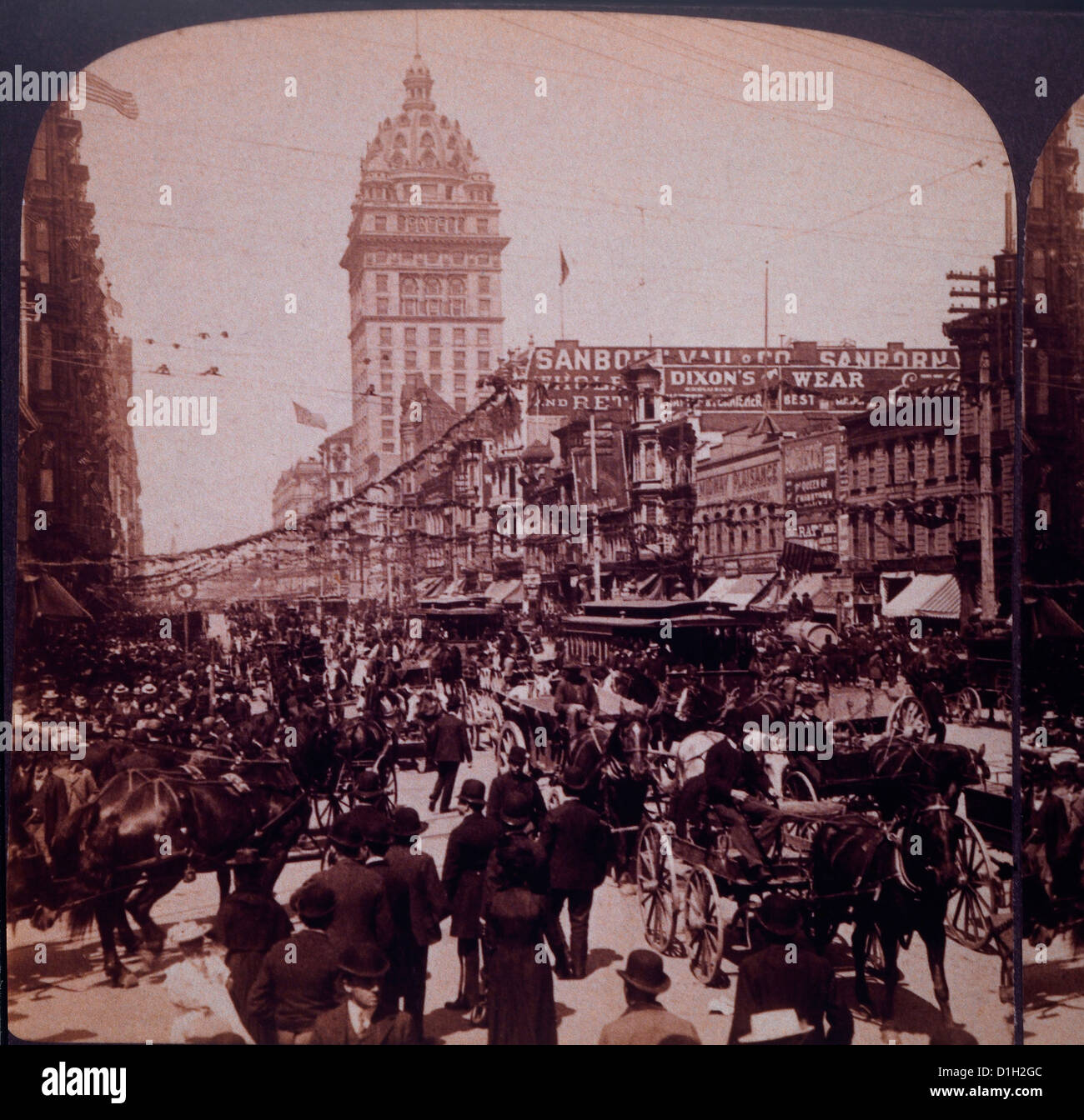 Große Menschenmenge auf der Market Street, San Francisco, Kalifornien, USA, 1901 Stockfoto