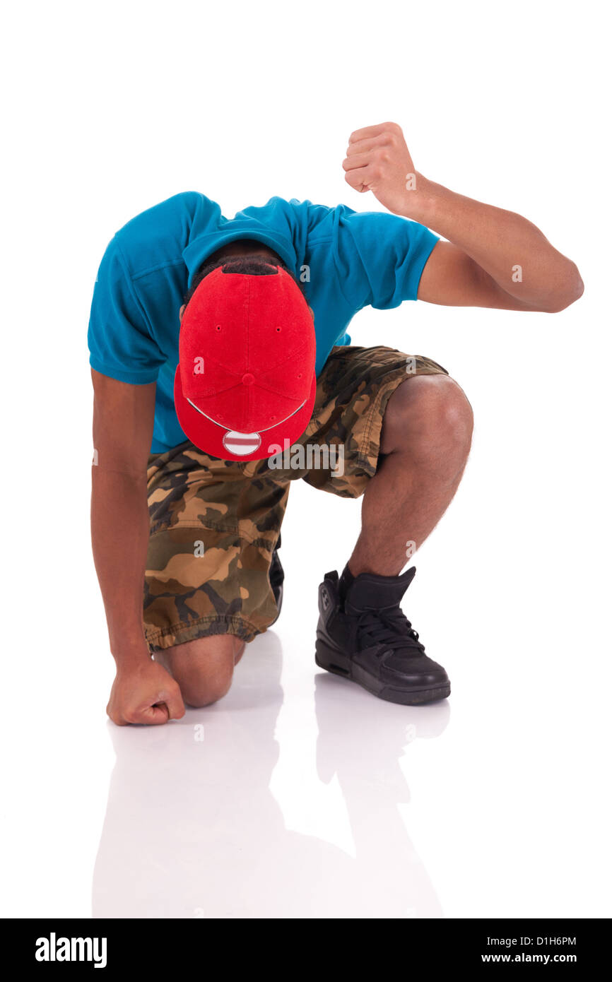 Afrikanische Tänzer Breakdance isoliert auf weißem Hintergrund Stockfoto
