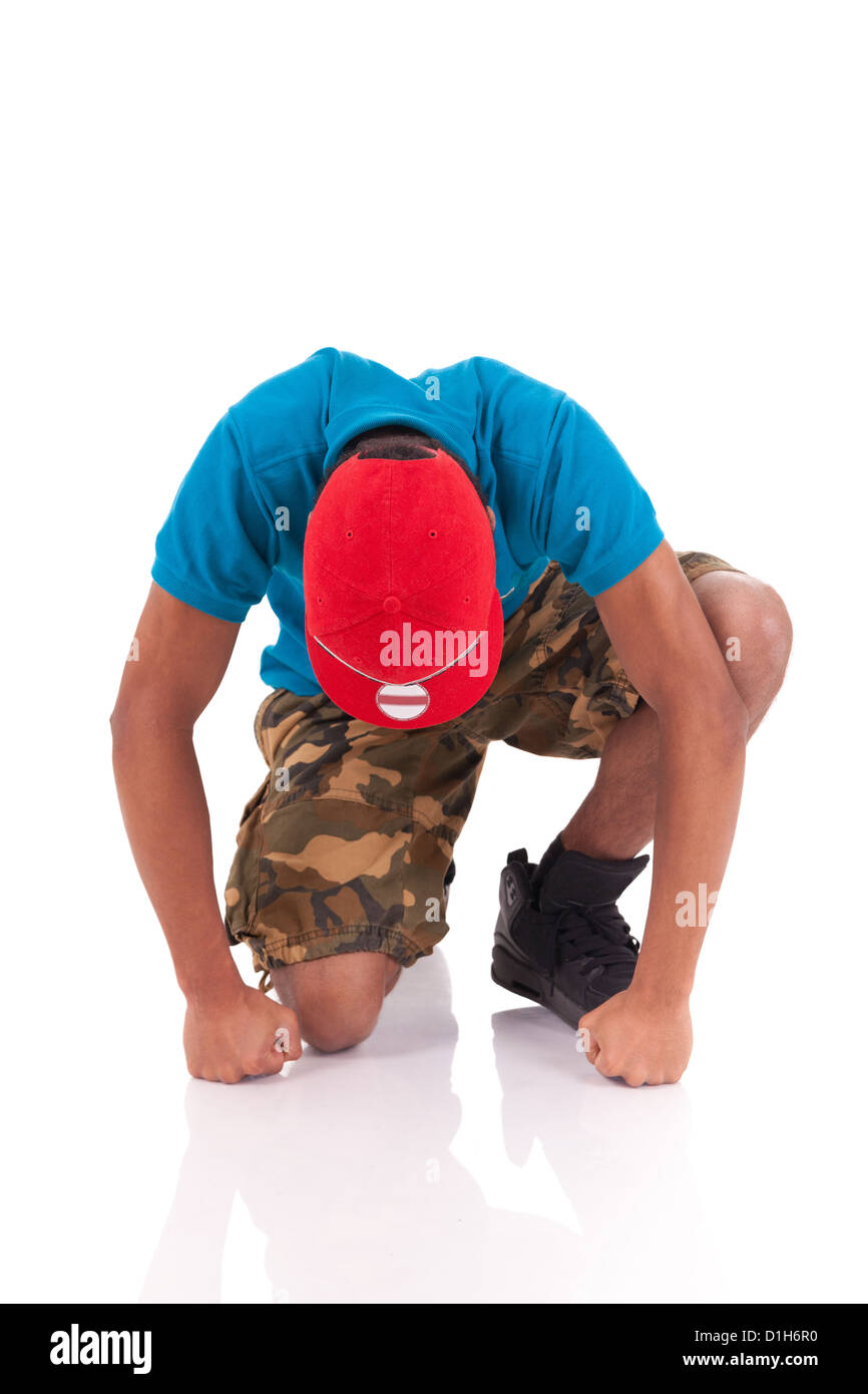 Afrikanische Tänzer Breakdance isoliert auf weißem Hintergrund Stockfoto
