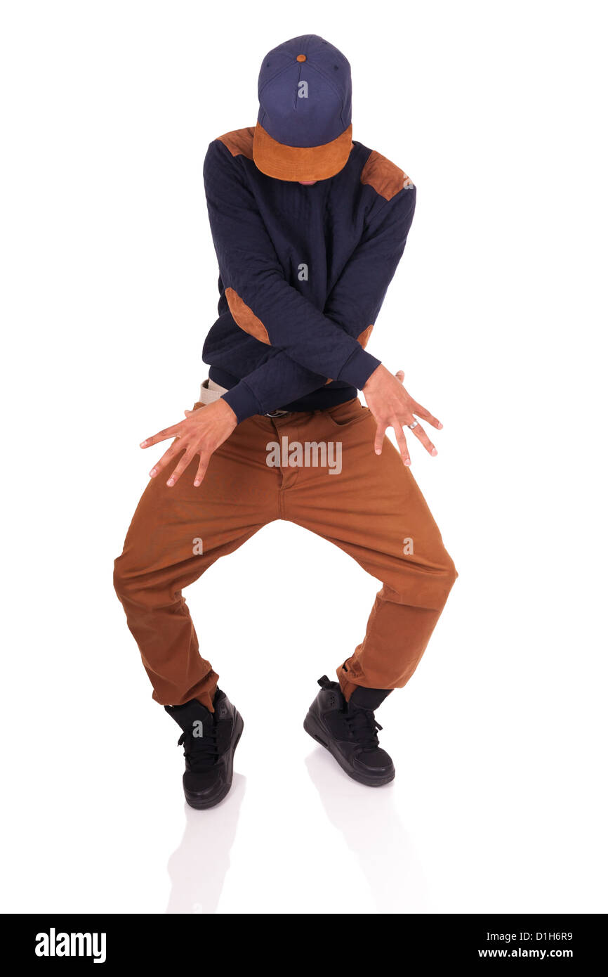 Afrikanische Tänzer Breakdance isoliert auf weißem Hintergrund Stockfoto