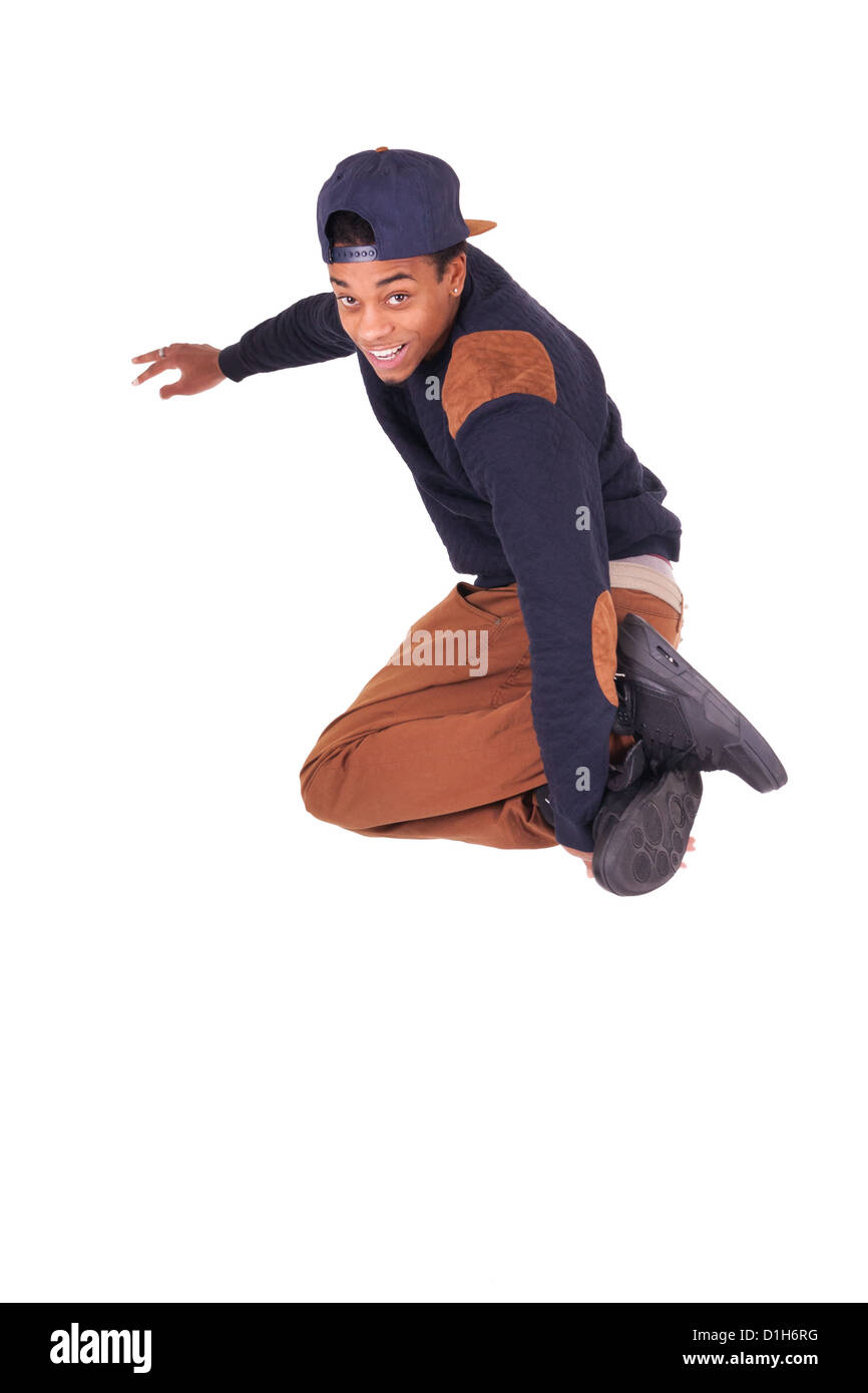 Afrikanische Tänzer Breakdance isoliert auf weißem Hintergrund Stockfoto