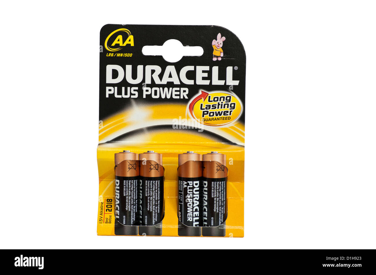 Packung mit 4 AA Duracell-Batterien Stockfoto