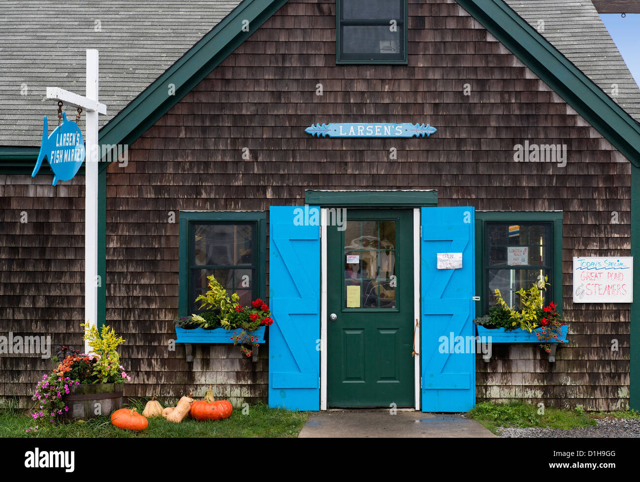 Larsons Fischmarkt, Menemsha, Chilmark, Martha's Vineyard, Massachusetts, USA Stockfoto