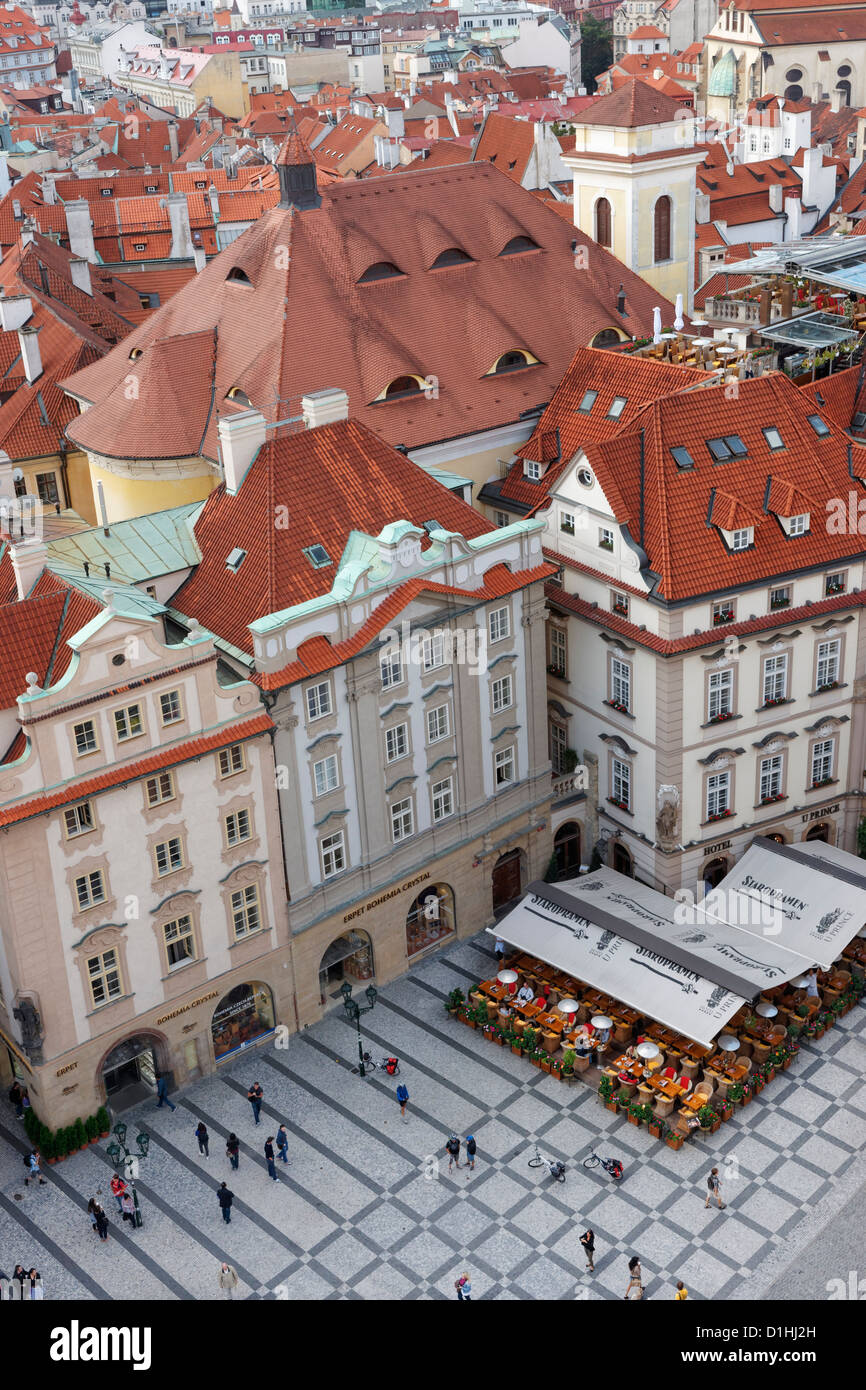 Blick von der Dachterrasse über Prag vom Turm des Altstädter Rathauses, Stare Mesto, Prag, Tschechische Republik Stockfoto