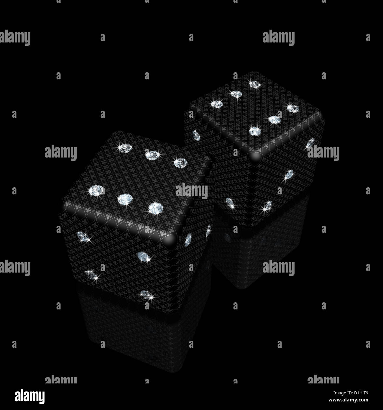 Zwei Würfel mit Diamanten funkelt und Fleur de Lis Textur. 3D Illustration beauftragt. Stockfoto