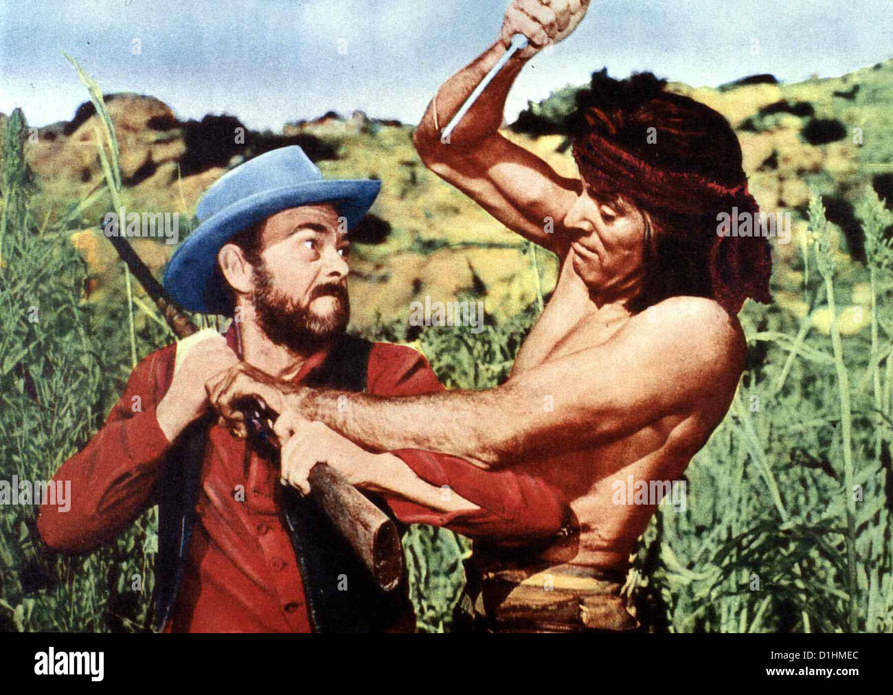 Apache Apache John McIntrire, Burt Lancaster Der Apache Massai (Burt Lancaster, R) Fuehrt Einen Sinnlosen Ein-Mann-Krieg gegen Stockfoto