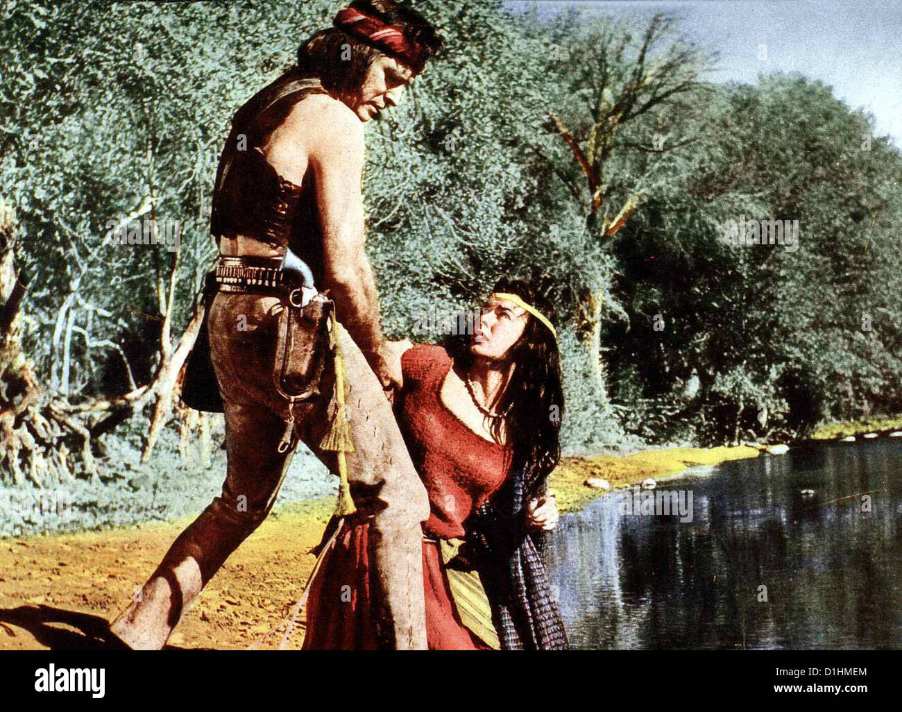 Apache Apache Burt Lancaster, Jean Peters Nachdem er Ein zweiten Mal Höhle Weissen Entkommen ist, Zieht Sich Massai (Burt Stockfoto