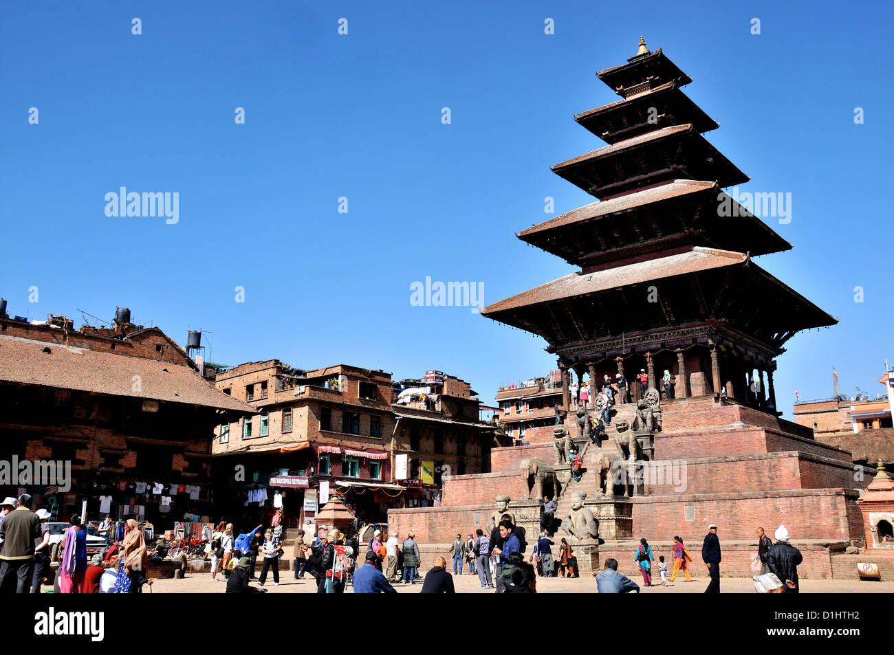 Fünf Tempel Taumadhi Tole quadratische Bhaktapur Nepal Dächer Stockfoto