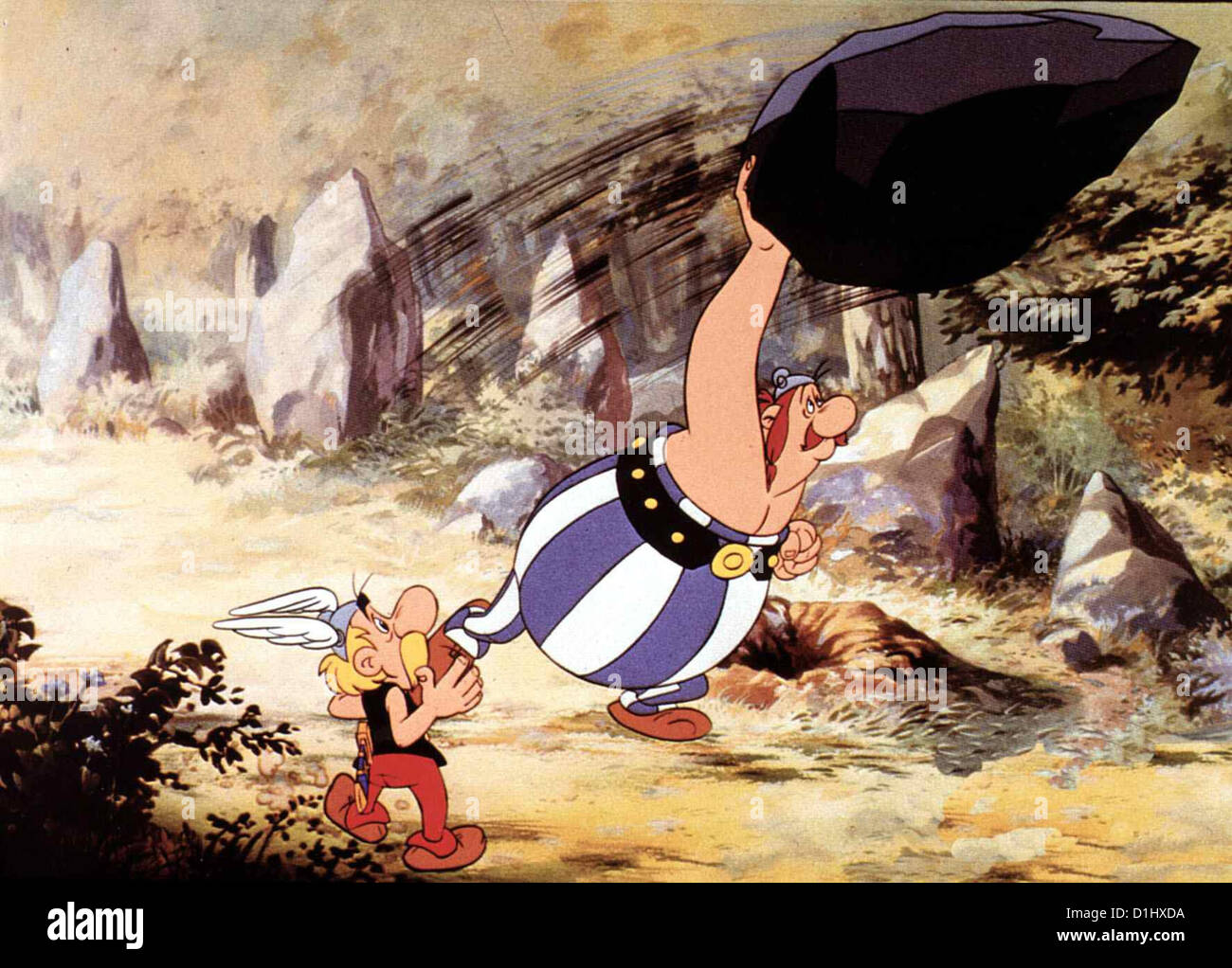 Asterix - Operation Hinkelstein Asterix Et Le Coup De Menhir Asterix, Obelix Asterix ist Entsetzt: Obelix Wirft Voller Kraft Stockfoto