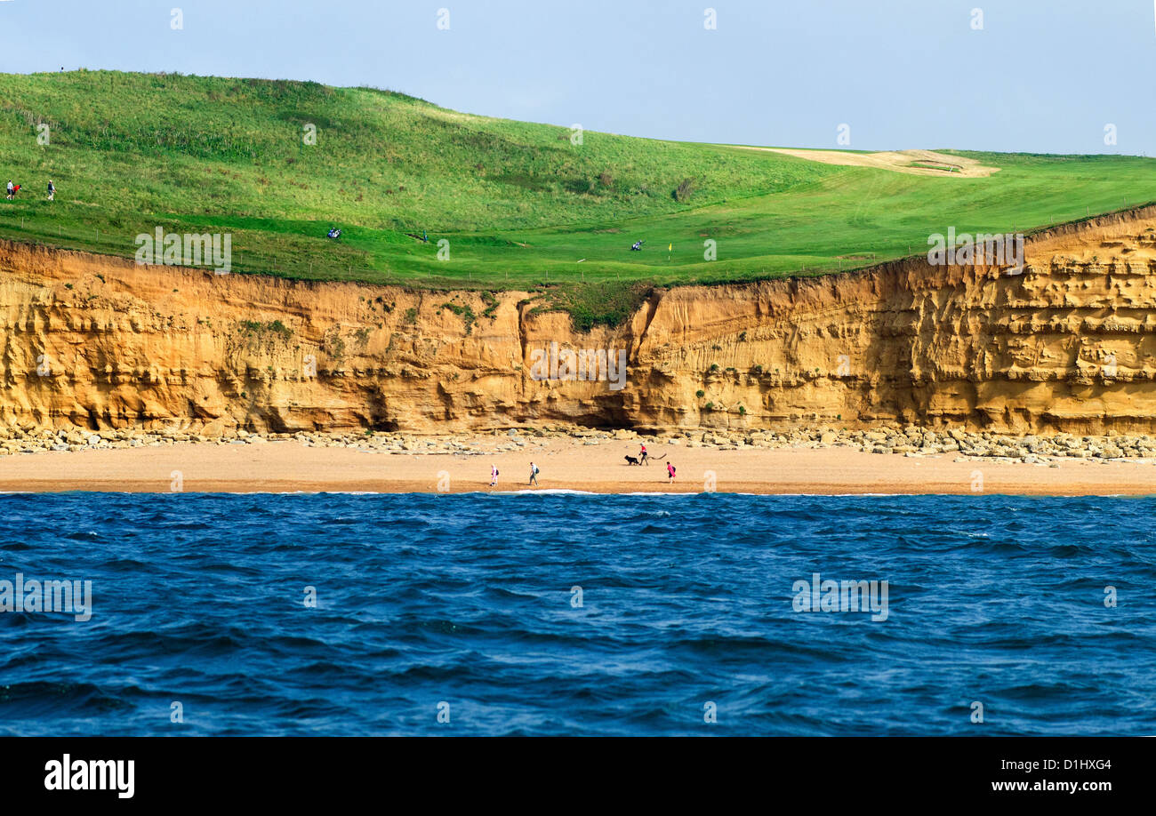 Das sechste Loch in Bridport und West Dorset Golf Club, East Cliff, West Bay, Bridport, Jurassic Coast, Dorset, aus dem Meer Stockfoto