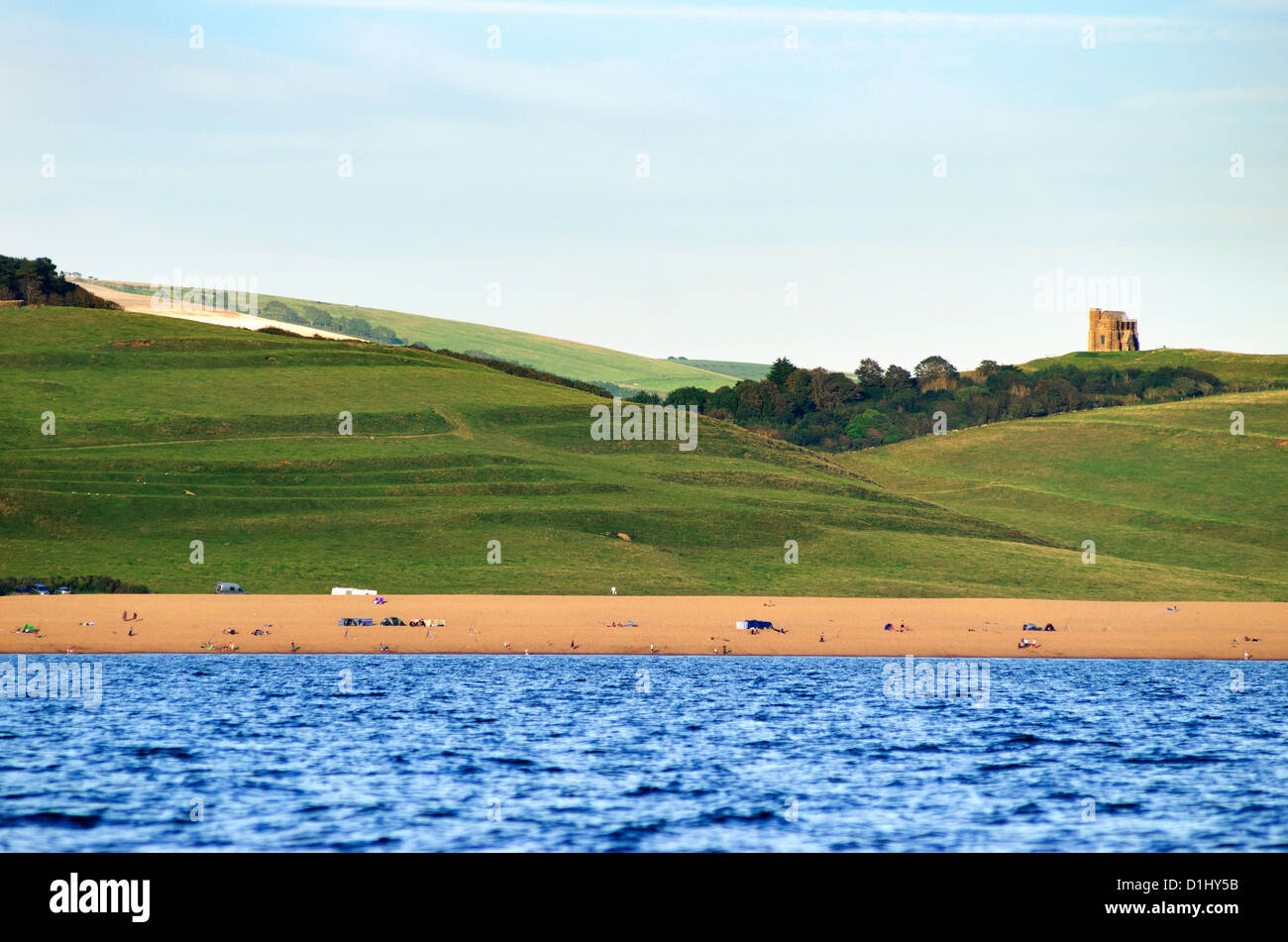 St. Catherines Kapelle, Abbotsbury, Jurassic Coast, Dorset, vom Meer entfernt. Chesil Beach und Streifen lytchetts Stockfoto