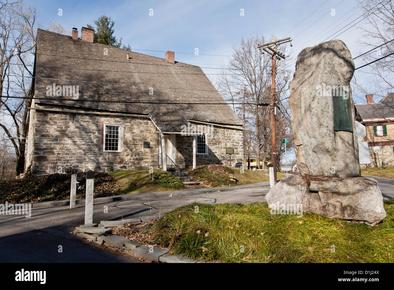 Historische Stein nach Hause untergebracht auf Huguenot Street, Siedler aus Frankreich und Belgien, New Paltz, Ulster County, New York Stockfoto