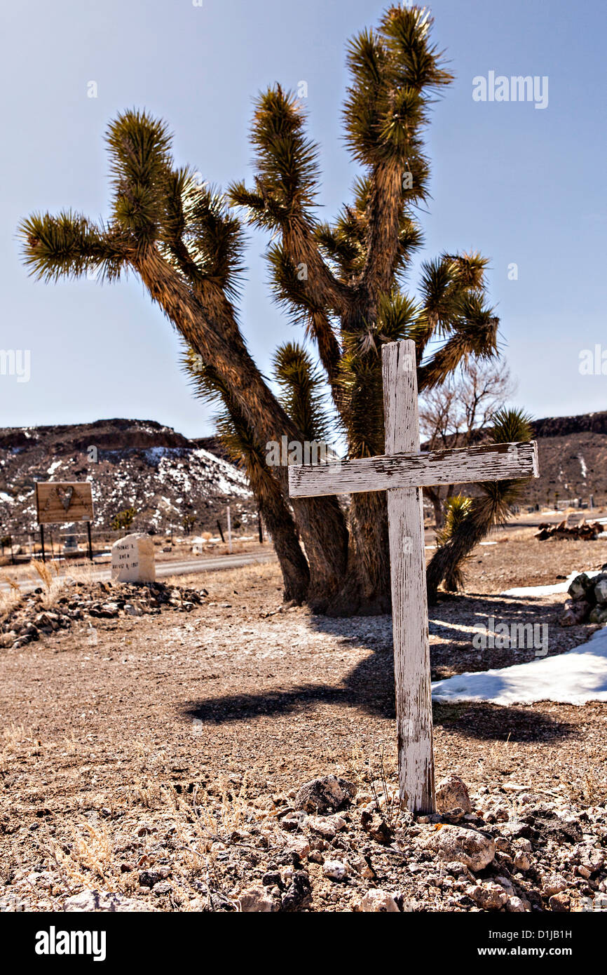 Alter Friedhof in ehemaligen Goldbergbau Boomtown drehte Geisterstadt Goldfield, Nevada, USA Stockfoto