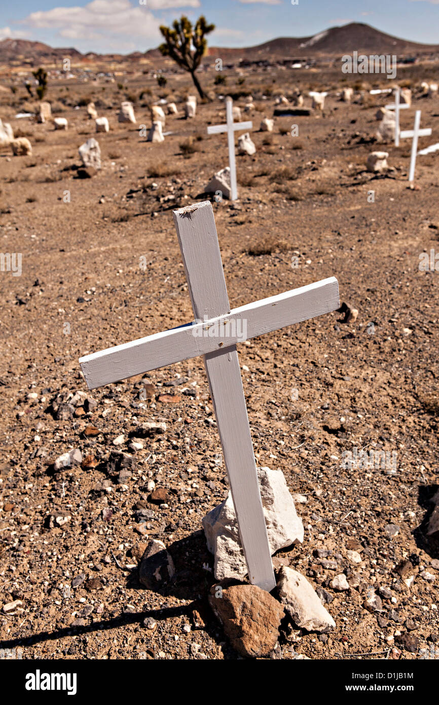 Alter Friedhof in ehemaligen Goldbergbau Boomtown drehte Geisterstadt Goldfield, Nevada, USA Stockfoto