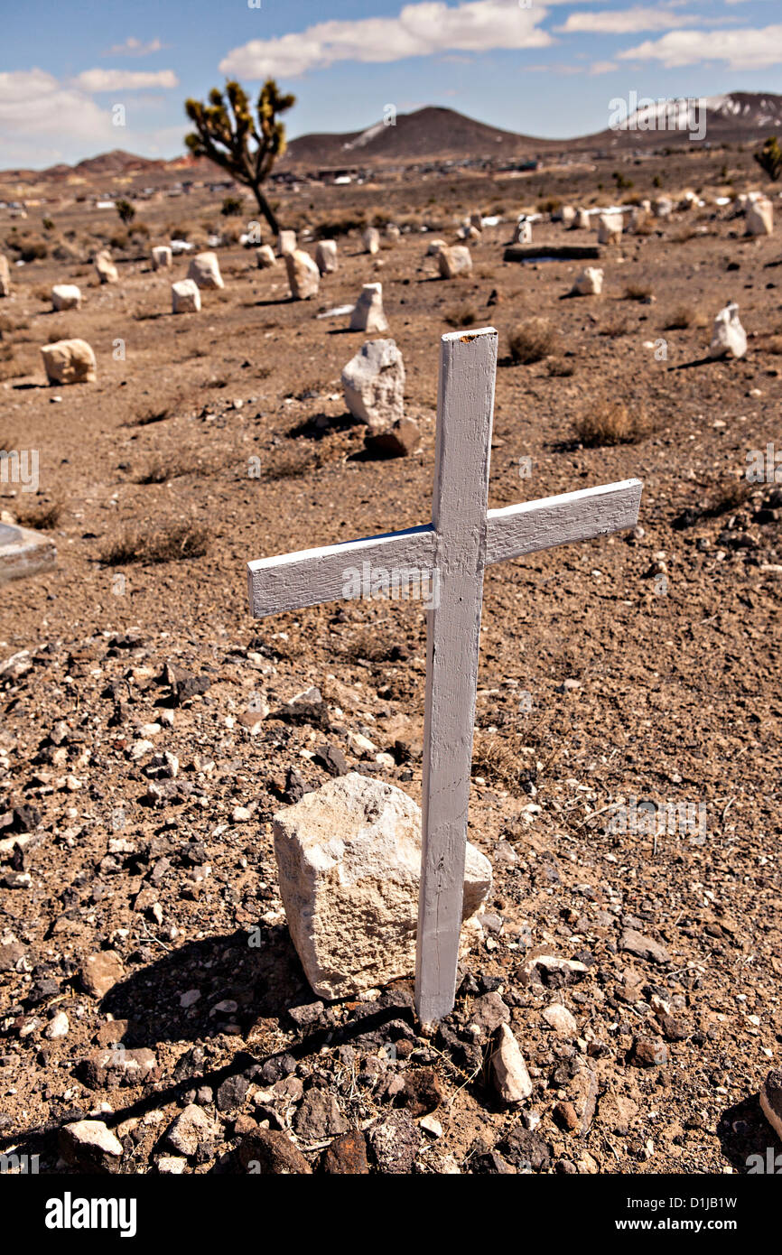 Alter Friedhof in ehemaligen Goldbergbau Boomtown drehte Geisterstadt Goldfield, Nevada, USA Stockfoto