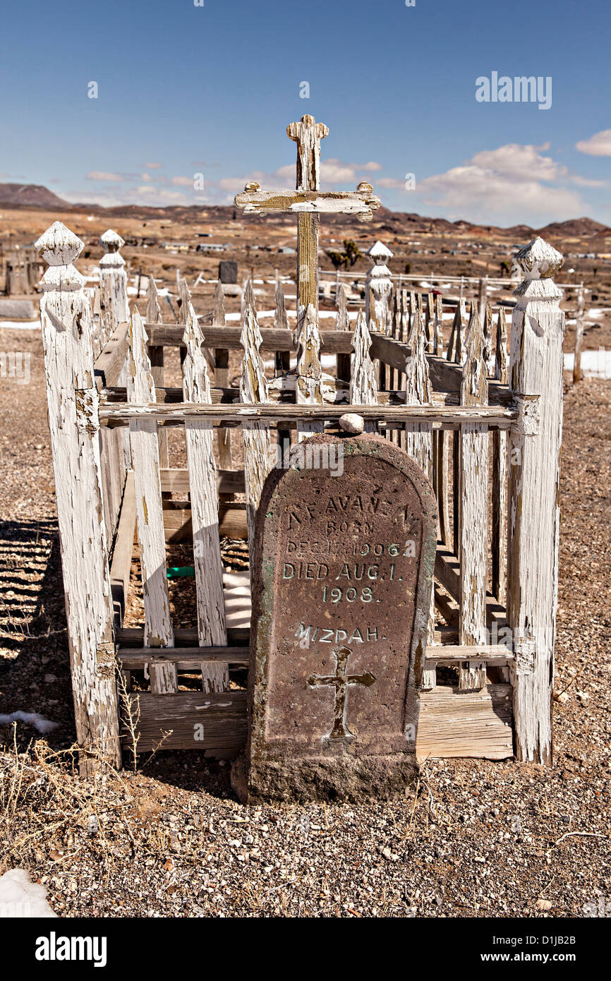 Alter Friedhof in ehemaligen Goldbergbau Boomtown drehte Geisterstadt Goldfield, Nevada, USA Stockfoto