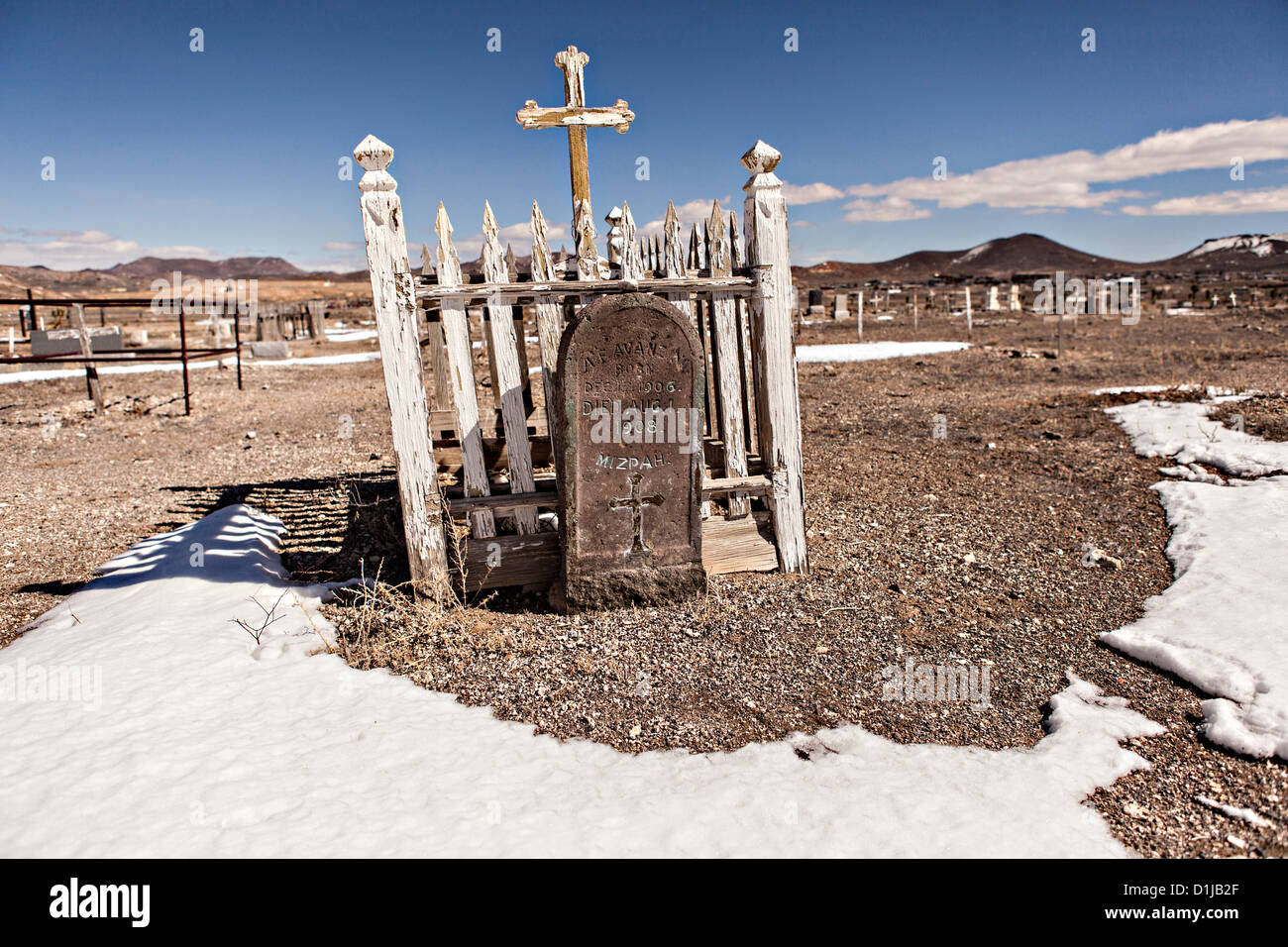 Alter Friedhof in ehemaligen Goldbergbau Boomtown drehte Geisterstadt Goldfield, Nevada, USA Stockfoto