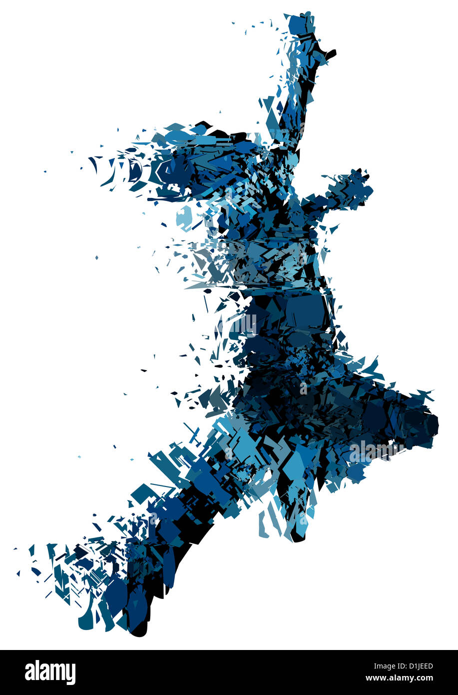 Abbildung eines laufenden Menschen in kleine Stücke zerschlagen Stockfoto