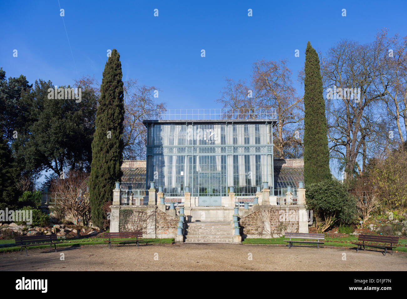 Zentrale Greenouse (erbaut 1839-1842), Jardin des Plantes, Rouen, Frankreich Stockfoto