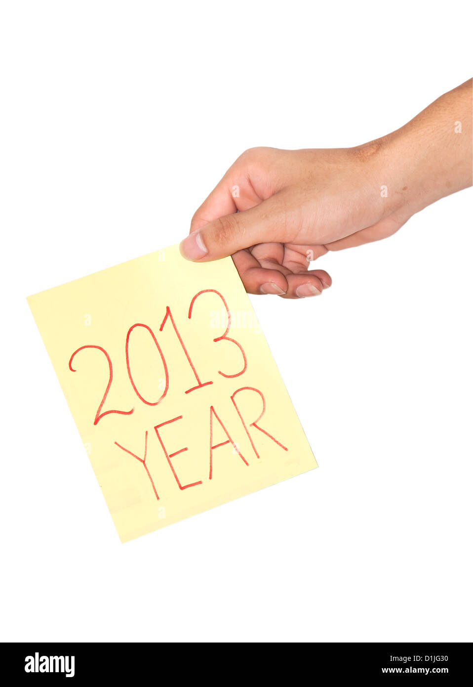 Hand halten, dass ein Notizbuch aus Papier schrieb, dass im Jahr 2013 Stockfoto