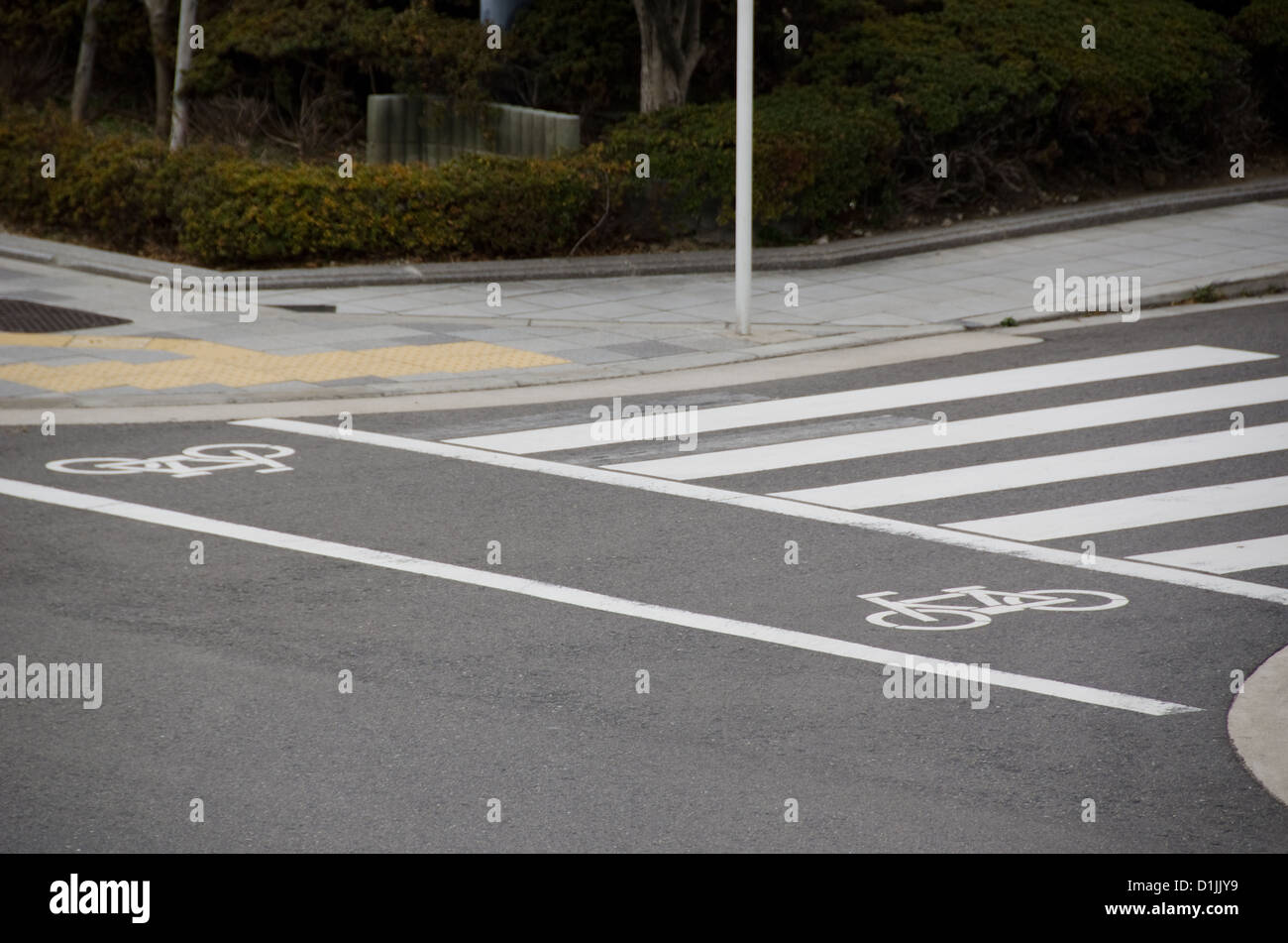 Radweg Markierungen, die in einer Stadt mit dem Fahrrad anmelden Stockfoto