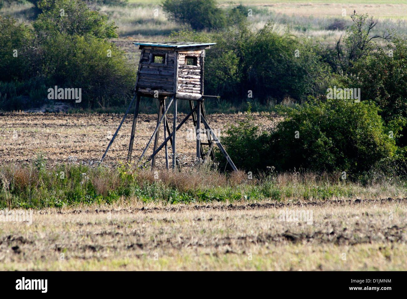 Holzhütte in der Landschaft versteckt Stockfoto