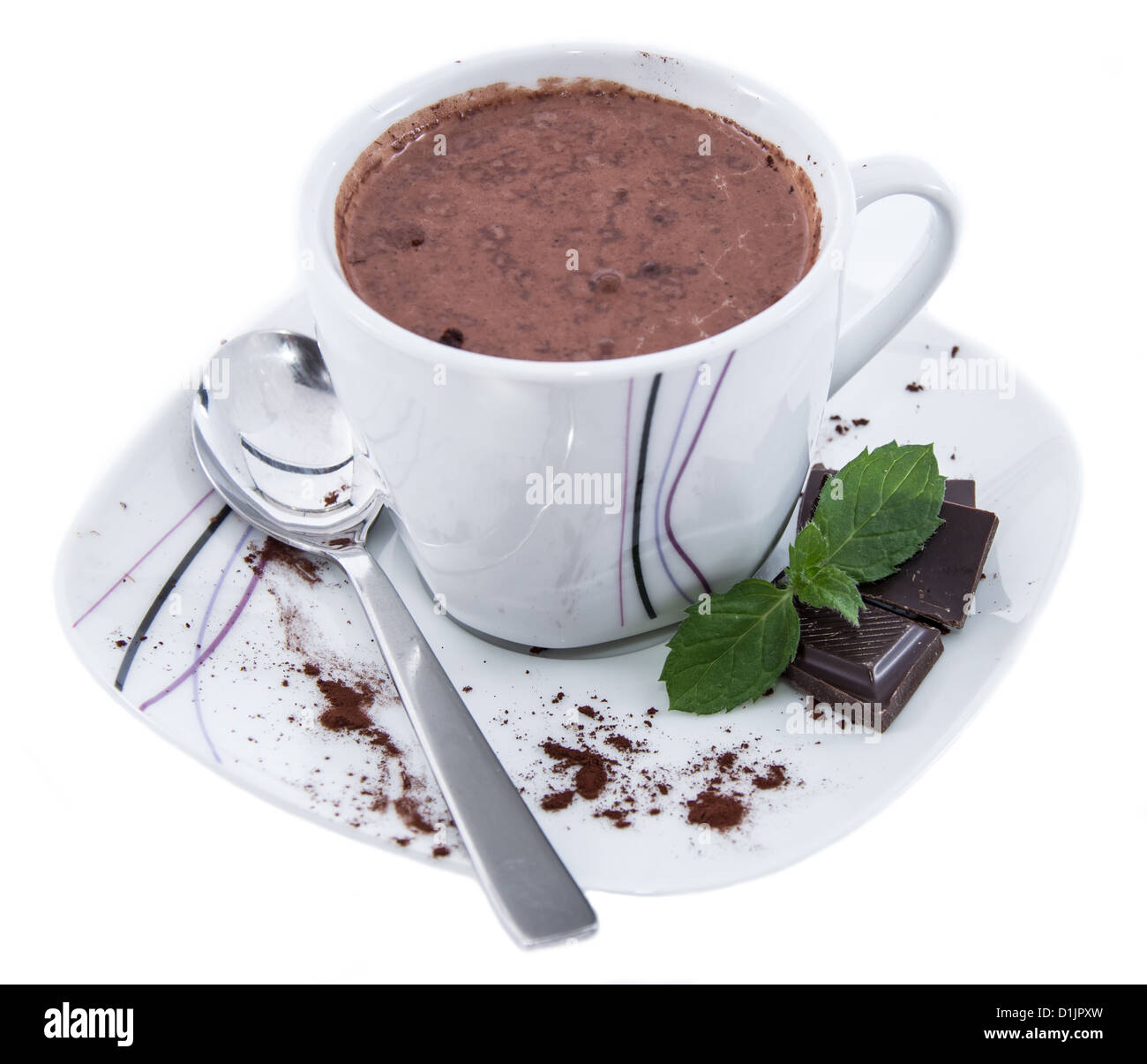 Heiße Schokolade isoliert auf weißem Hintergrund Stockfoto