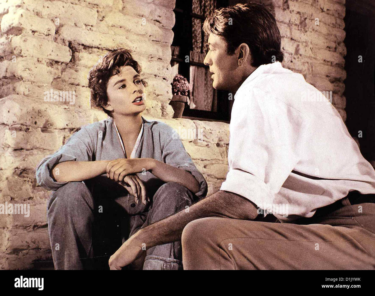 Hauptgestalten Land Big Country, Jean Simmons, Gregory Peck Julie Maragon (J. Simmons) Verkauft James (G. Peck) Das umstrittene Stockfoto