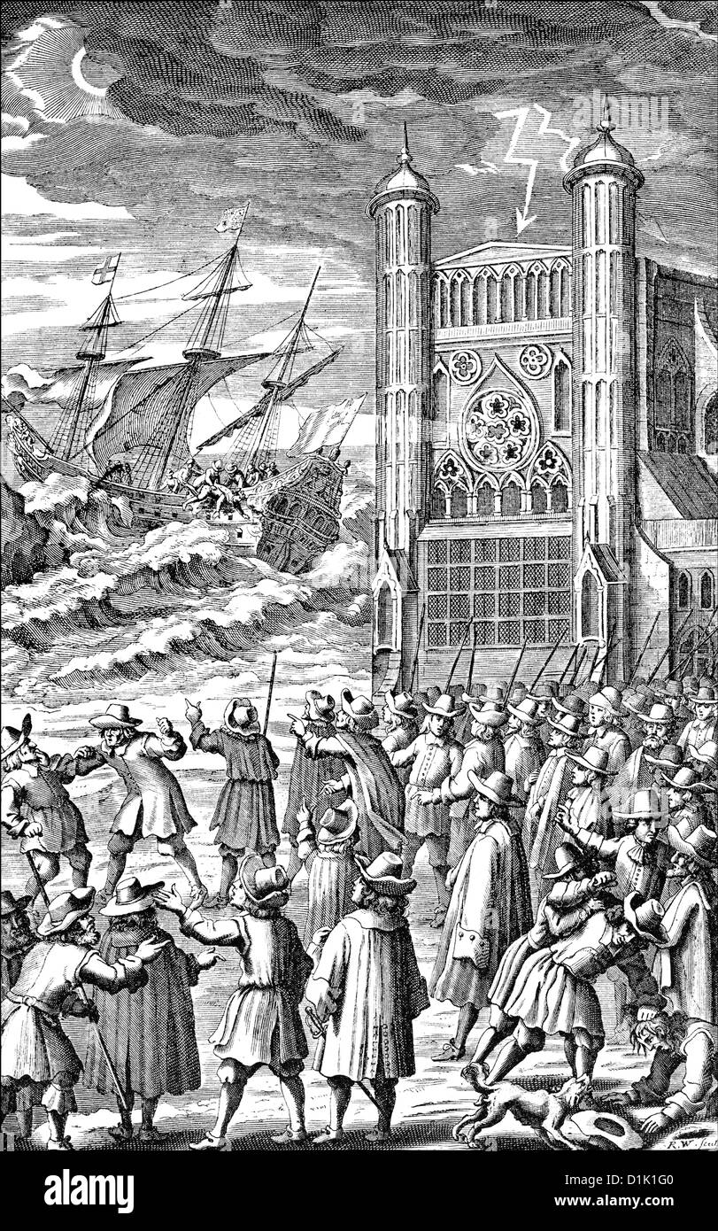 Allegorie auf englischer Bürgerkrieg, Royalist symbolisches Bild von der Abschaffung der Monarchie, 17. Jahrhundert Stockfoto